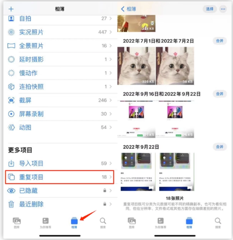 鄢陵苹果手机维修分享iOS 16 中相册重复项目功能使用方法 